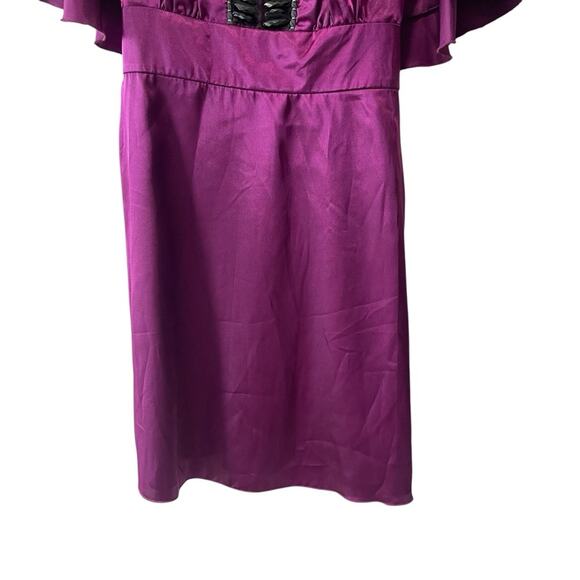 Sequin Hearts Short Sleeve Cape Detail Front Jeweled A Line Dress Purple Size M - Picture 3 of 9